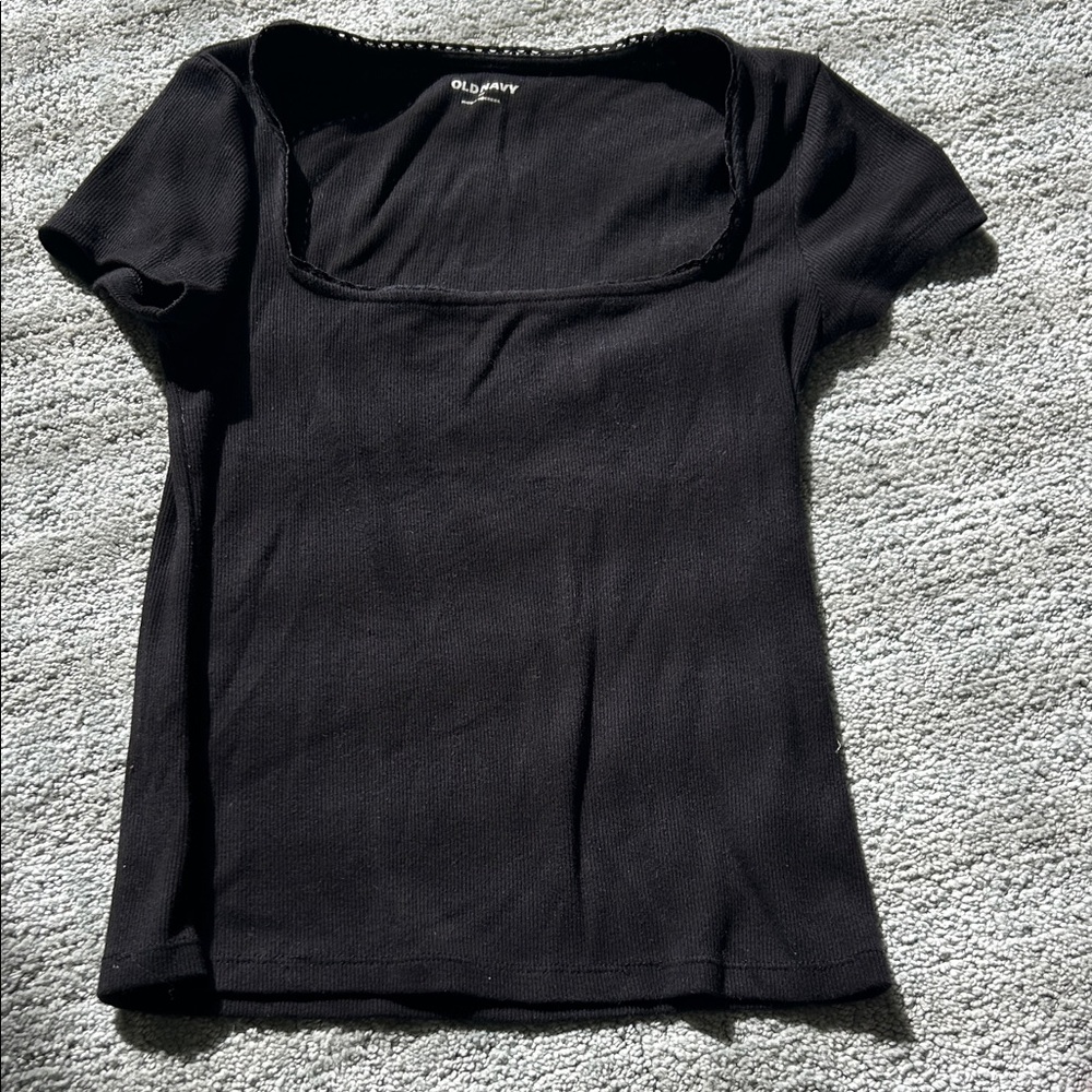 Old Navy Black Ribbed Square Neck Short Sleeve Top